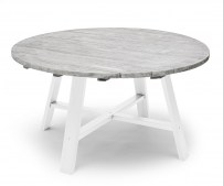 Shabby Chic Tisch gebürstete Tischplatte mit grauen Lasur weisse Beine Kiefer rund 138 cm 590.00
